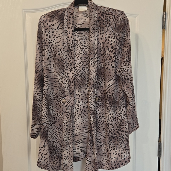 Norma Vee Tops - Vintage 80s Norma Vee Animal Print Open Front Cardigan Style Blouse Size 12